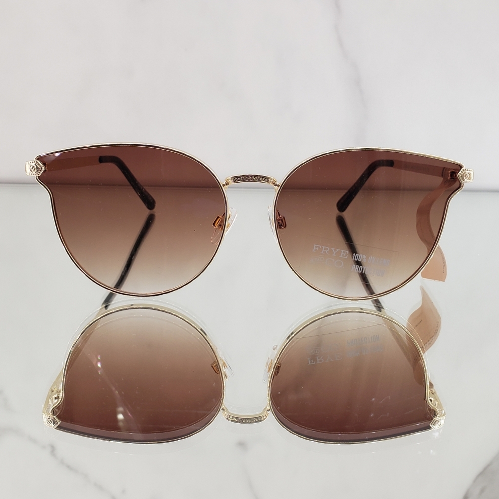 Frye & Co. Sunglasses Gold Brown Cat Eye 100% UV Protection Vacation Outdoor New